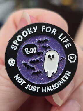 Ghost ✦ Spooky For Life Enamel Pin ✦ Purple Glitter Black White Gothic Cute Art